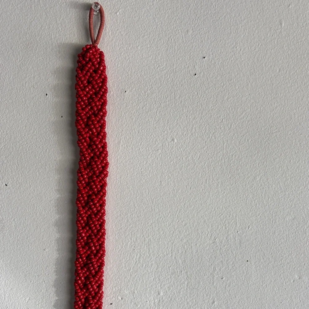 Coral Red Braided Beaded Red Rope Belt
